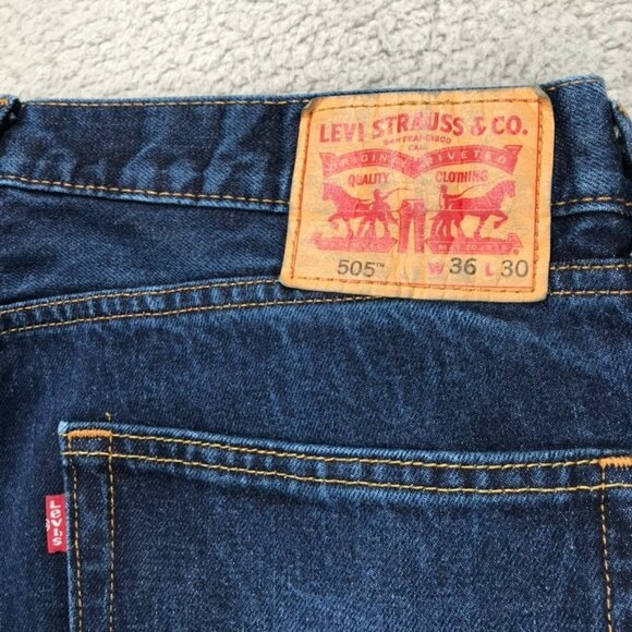 LEVIS 505 Jeans Mens Size 36x30 Regular Fit Straight Leg Dark Wash Faded Denim - Picture 3 of 16
